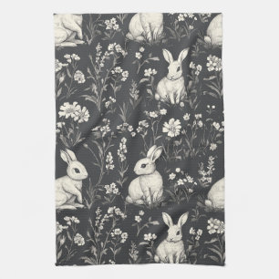 Elegant Rabbit Toile Floral Vintage Pattern Kitchen Towel