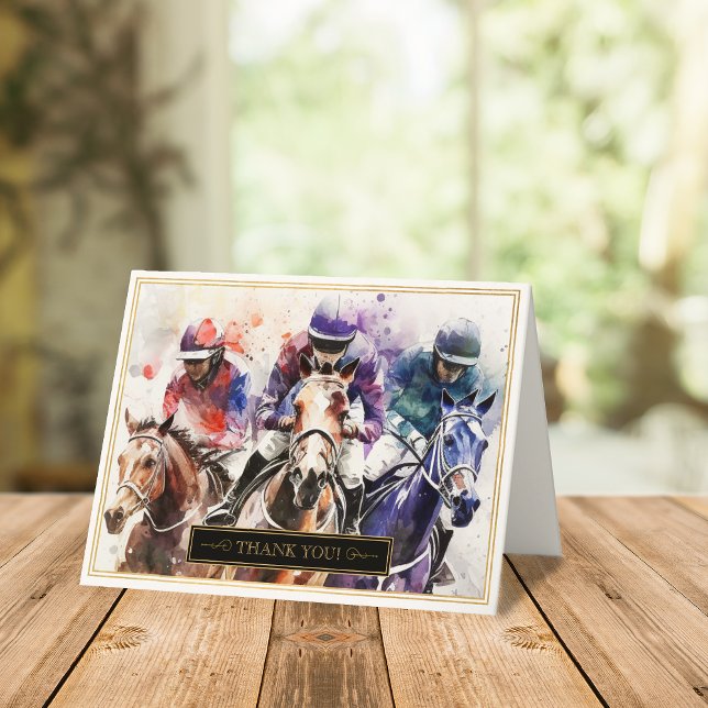 Elegant Race Horse Derby Folded Thank You Card (Sincere Thanks in Full Stride: Derby-inspired Thank You Cards Await!)