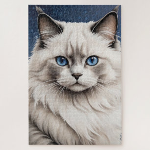 Elegant Ragdoll Cat Portrait Artwork Blue Eyes Jigsaw Puzzle