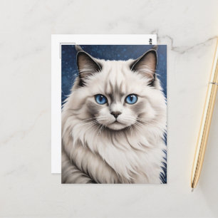 Elegant Ragdoll Cat Portrait Artwork Blue Eyes Postcard