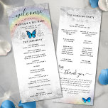 Elegant Rainbow Blue Butterfly Wedding Programs<br><div class="desc">Welcome the lovely guests to your big day with these personalized rainbow and blue butterfly wedding program rack cards, showcasing original watercolor art by Raphaela Wilson. Beautiful blue monarch butterflies, symbolizing transformation and love, while soft colourful rainbow accents (optional) add a hint of magic and joy. The wings of these...</div>