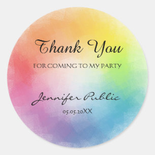 Elegant Rainbow Colours Template Thank You Text Classic Round Sticker