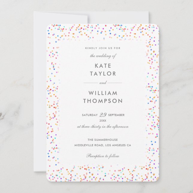 Elegant Rainbow Confetti Photo Wedding Invitation (Front)
