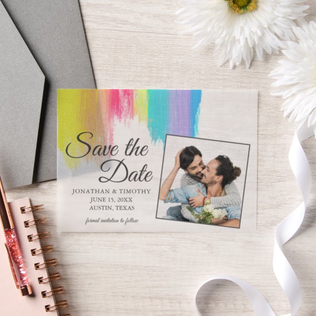 Elegant Rainbow Couple Photo Save the Date Vellum Invitations (Wedding)