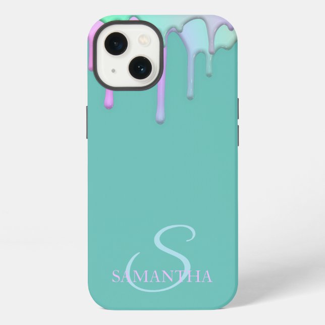 Elegant Rainbow Drips Mint Green iPhone Case (Back)