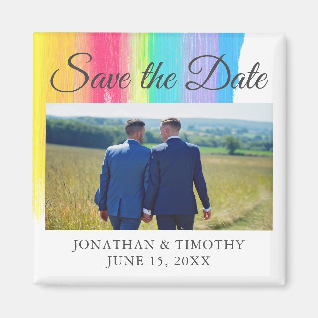 Elegant Rainbow Engagement Photo Save The Date Magnet (Front)