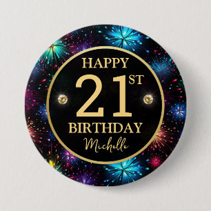 Elegant Rainbow Fireworks 21st birthday 3 Inch Round Button