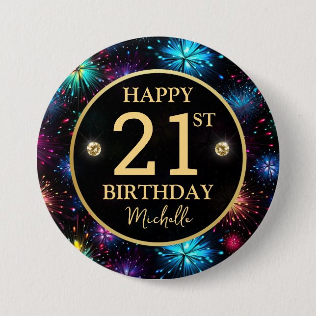 Elegant Rainbow Fireworks 21st birthday 3 Inch Round Button (Front)