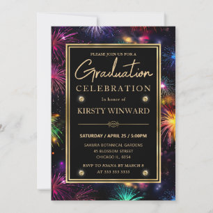 Elegant Rainbow Fireworks Frame Graduation Invitation