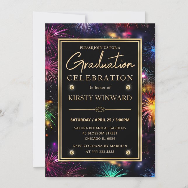 Elegant Rainbow Fireworks Frame Graduation Invitation (Front)