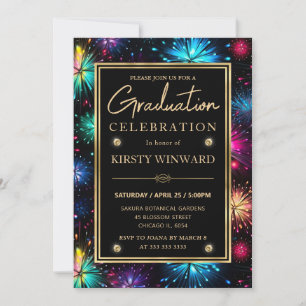 Elegant Rainbow Fireworks Frame Graduation Invitation