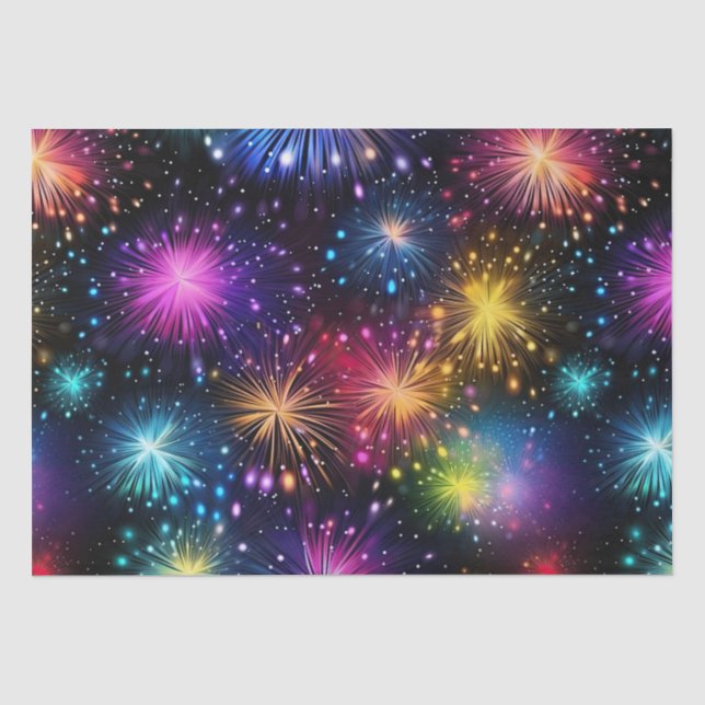 Elegant Rainbow Fireworks on Black Background Tissue Paper (Front)