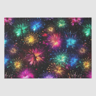 Elegant Rainbow Fireworks on Black Background Tissue Paper