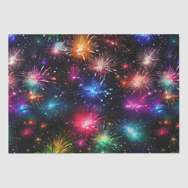 Elegant Rainbow Fireworks on Black Background Tissue Paper (Front)