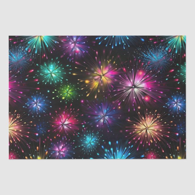 Elegant Rainbow Fireworks on Black Background Tissue Paper (Front)