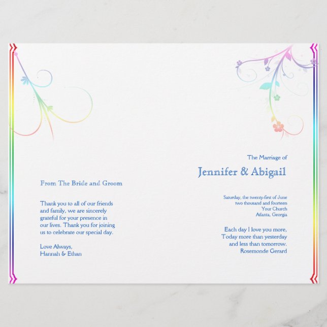 Elegant Rainbow Floral Gay Wedding Program (Front)