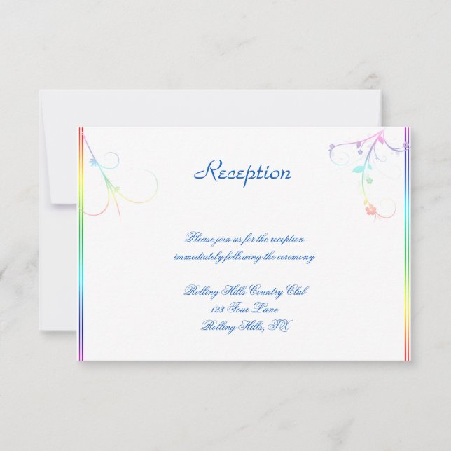 Elegant Rainbow Floral Gay Wedding Reception Invitation (Front)