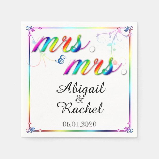 Elegant Rainbow Floral Mrs Wedding Napkin (Front)
