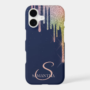 Elegant Rainbow Glitter Drips,Navy Blue