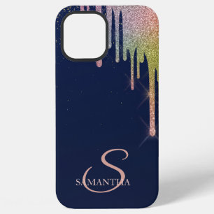 Elegant Rainbow Glitter Drips,Navy Blue iPhone 12 Pro Max Case
