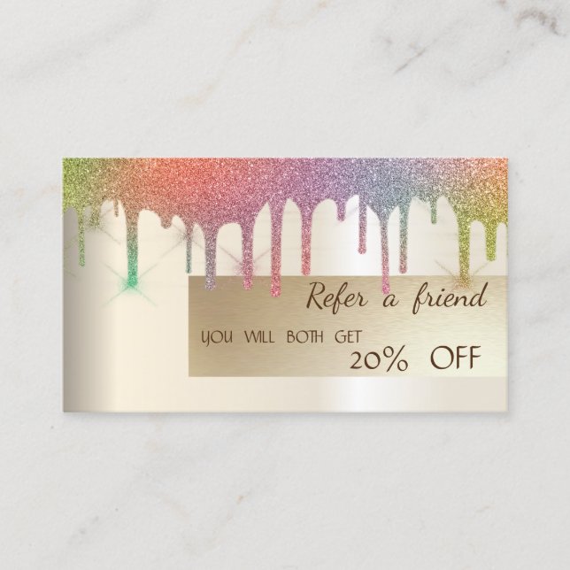 Elegant Rainbow Glitter Drips  Referral Card (Front)
