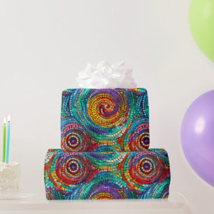 Elegant Rainbow Jewel Tone Mosaic Glass Pattern Wrapping Paper