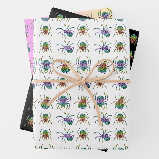 Elegant Rainbow Leopard Print Spider Silhouette  Wrapping Paper Sheet (In situ)