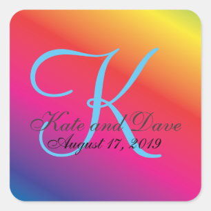 Elegant Rainbow LGBT Custom Monogram Wedding Square Sticker