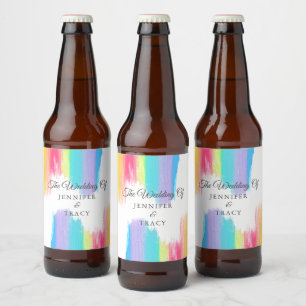 Elegant Rainbow LGBTQ Wedding Personalized Beer Bottle Label