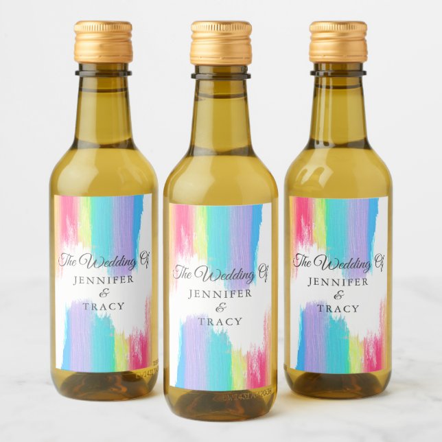 Elegant Rainbow LGBTQ Wedding Personalized Mini Wine Label (Bottles)