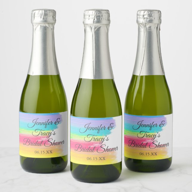 Elegant Rainbow Personalized Bridal Shower Mini Sparkling Wine Label (Bottles)
