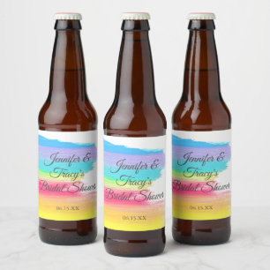 Elegant Rainbow Personalized Lesbian Bridal Shower Beer Bottle Label