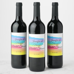 Elegant Rainbow Personalized Lesbian Bridal Shower Wine Label