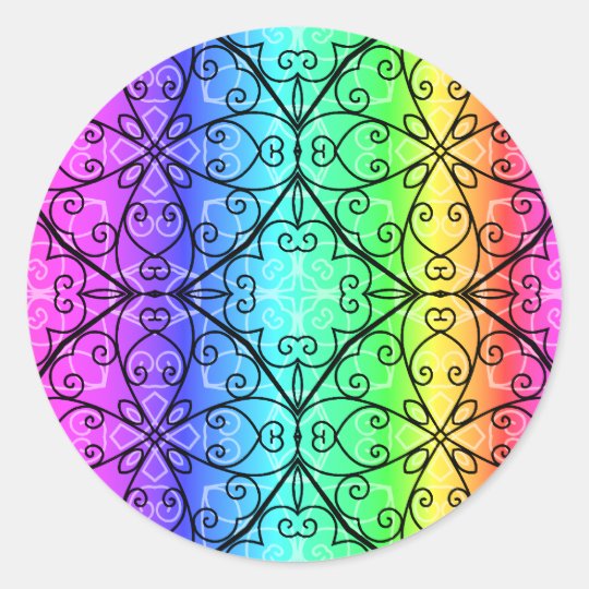 Elegant rainbow scrollwork classic round sticker