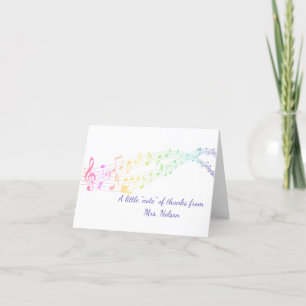 Elegant Rainbow Staff Music Teacher Thank You Card