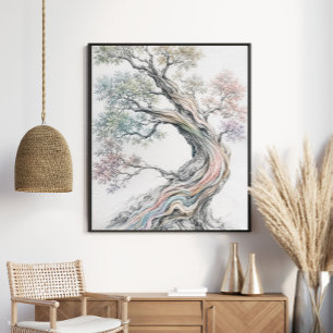 Elegant Rainbow Tree of Life Pastel Graphite Poster