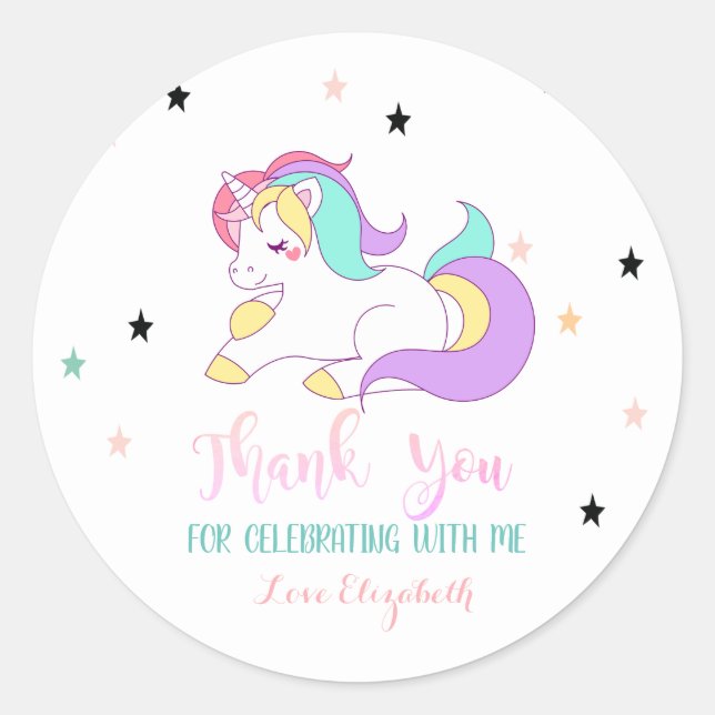 Elegant Rainbow  Unicorn, Stars Classic Round Sticker (Front)
