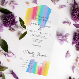 Elegant Rainbow Watercolor Gay Pride Wedding All I In One Invitation