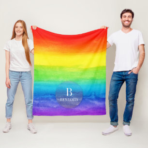 Elegant Rainbow Watercolor Vibrant Custom Fleece Blanket