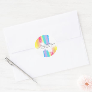 Elegant Rainbow Watercolor Wedding Return Address Classic Round Sticker