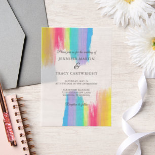 Elegant Rainbow Watercolor Wedding Vellum Invitations