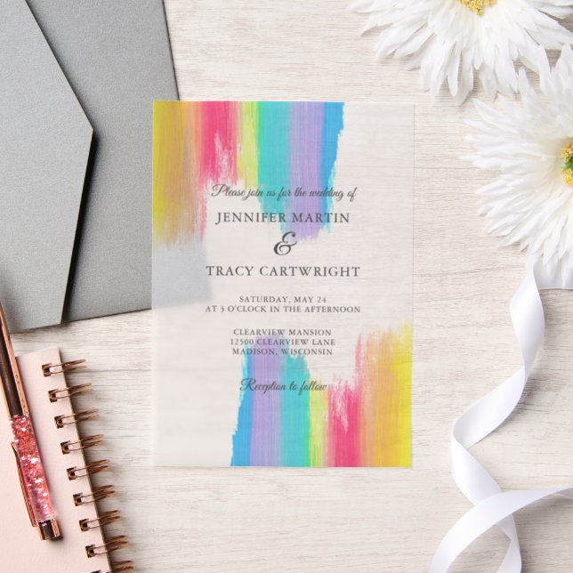 Elegant Rainbow Watercolor Wedding Vellum Invitations (Wedding)