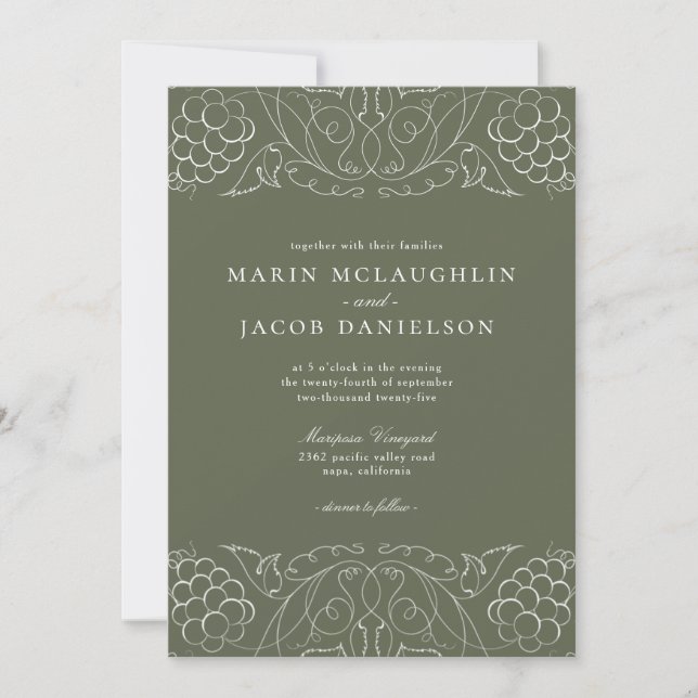 Elégant raisins Motif Vin Mariage Invitation (Devant)