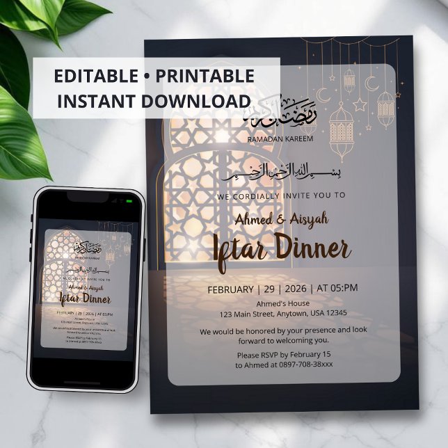 Elegant Ramadan Iftar Invitation Golden Lantern (Créateur téléchargé)