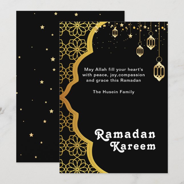 Elegant Ramadan Kareem Black Gold Holiday Card (Front/Back)