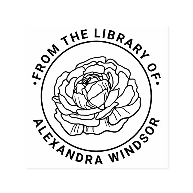 Elegant Ranunculus Bloom Library Book Name Self-inking Stamp (Design)