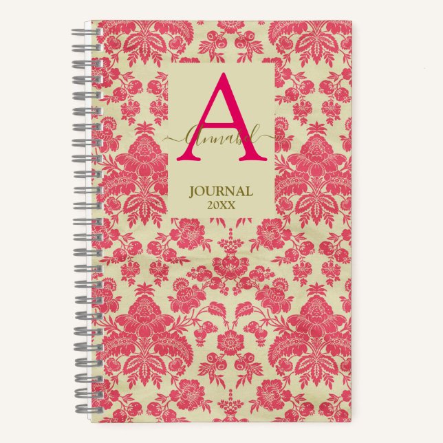 Elegant Raspberry damask inspired patterned  Noteb Notebook (Front)