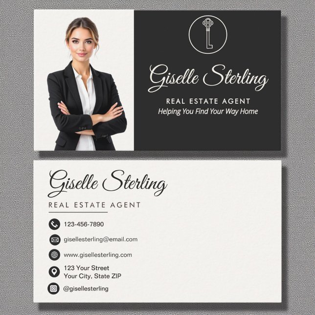 Elegant Real Estate Agent Photo Neutral Business Card (Creator Uploaded)