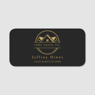 Elegant Real Estate Black and gold custom logo Name Tag