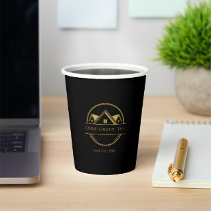 Elegant Real Estate Black and gold custom logo Paper Cups